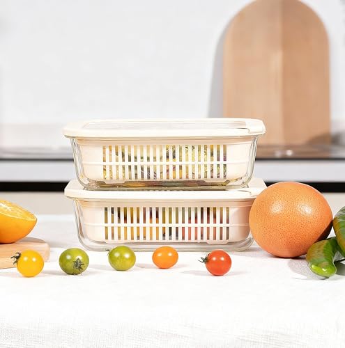 Glass Food Storage Containers with Glass Lids (‎Ivory White -2p)