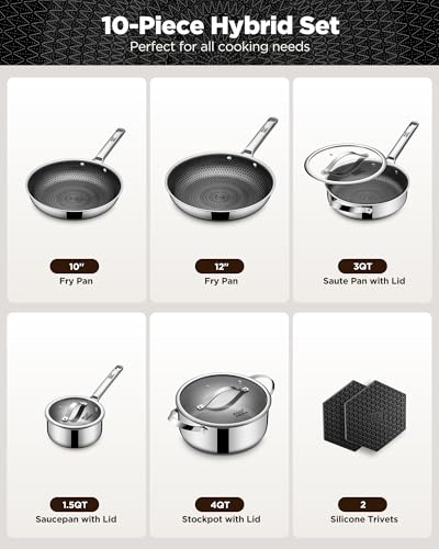 Pots and Pans Set Hybrid Stainless Steel (10 Count)