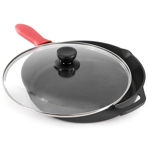 12 Inch Pre Seasoned Cast Iron Skillet with Tempered Glass Lid (12 Inch / 12 Inch Skillet Glass Lid)