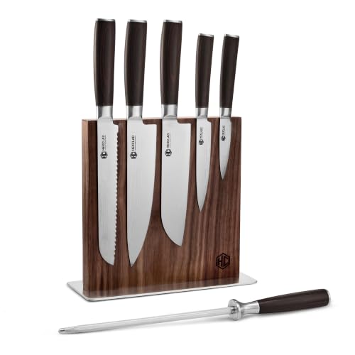 Espresso 7 Piece Japanese Damascus Steel Knife Set with Knife Block