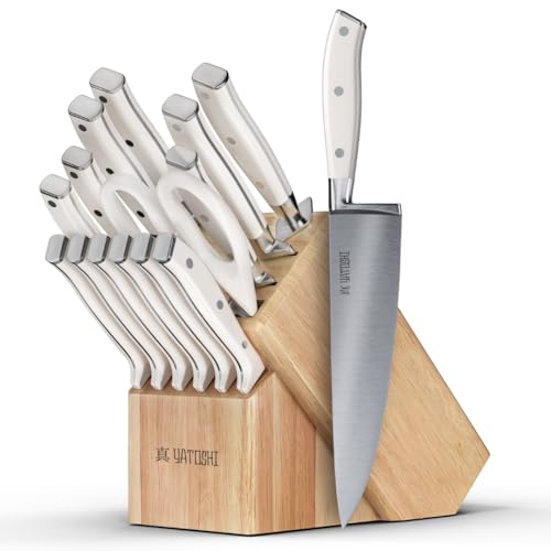 Yatoshi 15 Piece White Knife Block Set (15 Count)