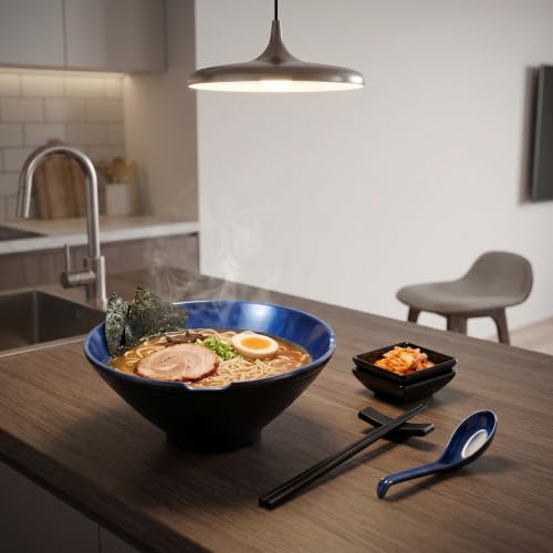 Unbreakable Melamine Ramen Bowl Set （2 piece set） (Blue-Black / Set-2)