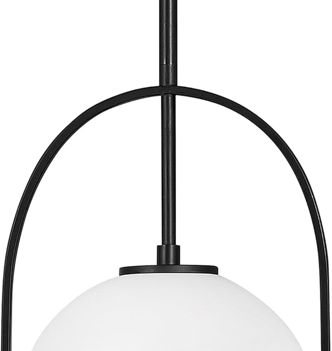 Hinkley Somerset Small Pendant Light, Etched Opal Glass Modern Globe Shade, Adjustable Height, Sloped Ceiling Compatible, Vintage-Inspired Metal Yoke Frame, Dry Rated, Black Finish