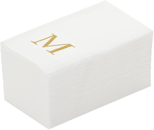 Luxenap 15.8 X 7.9 Inch Linen-Feel Guest Towels, 2000 Lettered Hand Towels - Gold Letter 'M', Sans Serif Font, White Paper Dinner Napkins, airlaid, For Restrooms And Tables