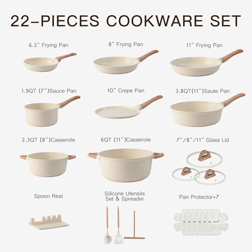22 Piece Ceramic Cookware Set with Utensils