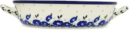 Polmedia Polish Pottery Round Baker with Handles 10-inch - Eternal Winter Pattern Handmade in Boleslawiec Poland by Ceramika Artystyczna + Certificate of Authenticity