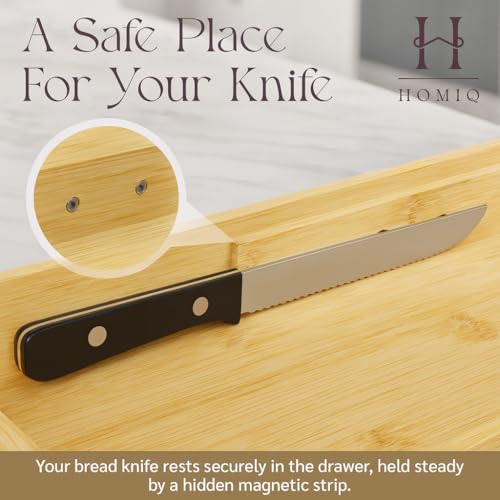 Bread Box for Kitchen Countertop (Natural Wood)