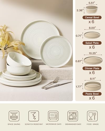Stoneware Dinnerware Sets with Pasta Bowls (Cream)