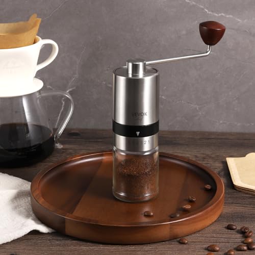 Manual Coffee Grinder Stainless Steel Burr Grinder 6 External Adjustable Setting Vintage Hand Coffee Grinder Portable Hand Crank Conical Coffee Bean Grinder Mill for Home (Silver)