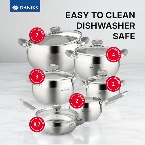 Modern 11 Piece Stainless Steel Cookware Set with Glass Lids (11 Count)