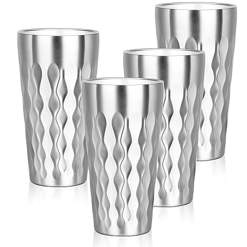 Stainless Steel Drinking Glasses (fire diamond-patterned / 19oz,4pcs)