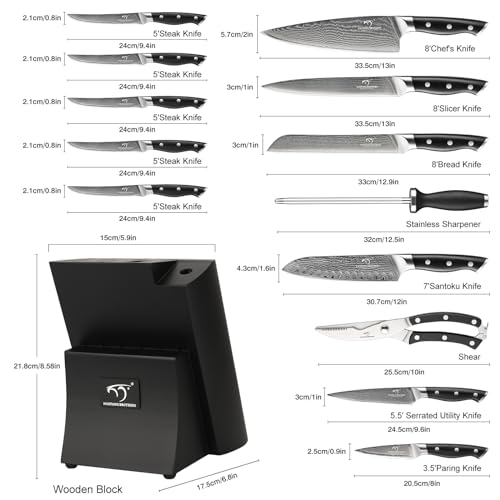 15PCS Damascus Japanese Knife Set with Block
