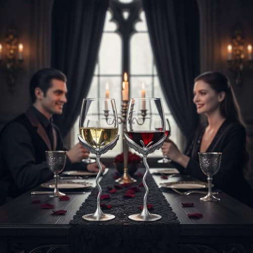 Silver Bat Wine Glasses Set of 2 Gothic Goblets with Alloy Steel Stems and Borosilicate Glass Unique Spooky Barware for Wine Lovers Dining Parties Holiday Gift Collectible Display (2 Count)