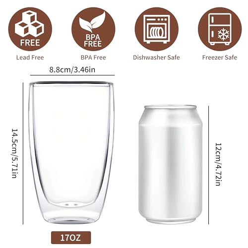 17oz Double Walled Glass Coffee Mugs (17oz 2pcs)