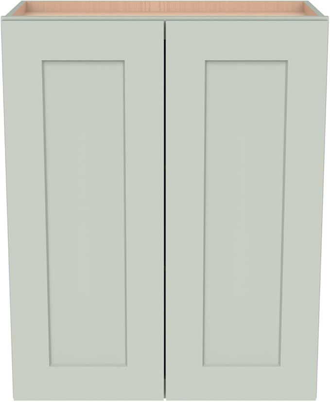 Wall-Mounted Cabinet – Solid Wood Shaker Style Medicine Cabinet with Adjustable Shelves & Soft-Close Doors for Bathroom, Kitchen, and Office Storage (Jade Green, 42" W x 12" D x 36" H)