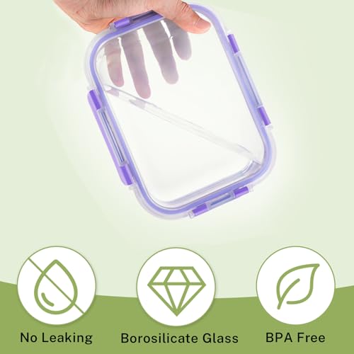 8 Pack Glass Food Storage Containers with Snap Locking Lids for Meal Prep (Purple / 8 Pack)