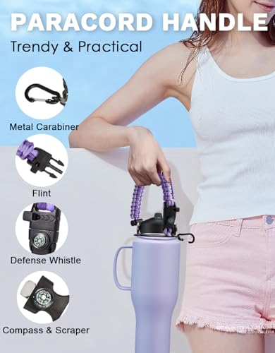 40 oz Water Bottle with Paracord Handle & Carrier Bag (Purple / 40 Ounces with built-in handle)