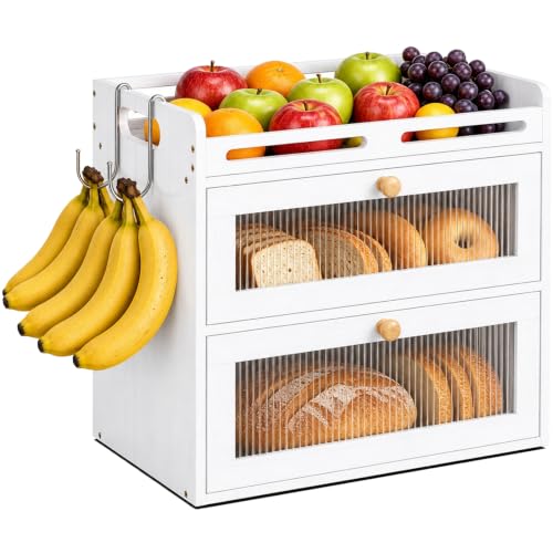 Bread Box for Kitchen Countertop (White / 2-Tier)