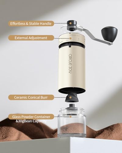 Mini Manual Coffee Grinder with 40 External Adjustable Settings and Ceramic Conical Burr (Beige)