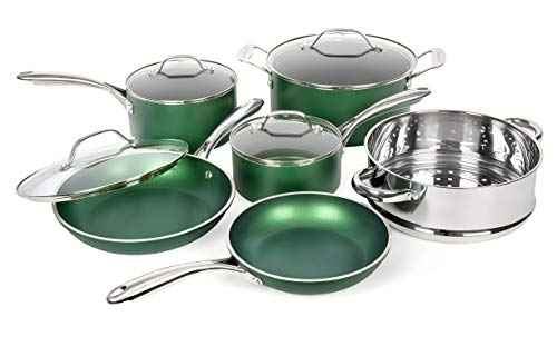 Diamond Granite Stone Classic Emerald Pots and Pans Set with Ultra Nonstick Durable Mineral & Diamond Tripple Coated Surface