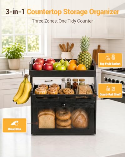 Bread Box for Kitchen Countertop (Black)