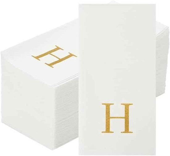 Luxenap 15.8 X 7.9 Inch Linen-Feel Guest Towels, 50 Lettered Hand Towels - Gold Letter 'H', Sans Serif Font, White Paper Dinner Napkins, airlaid, For Restrooms And Tables - Restaurantware