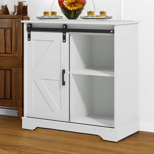 Sliding Barn Door Buffet Sideboard Storage Cabinet Coffee Bar Kitchen Farmhouse Style