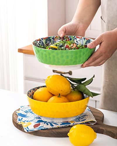 Large Salad Bowl Sets for Serving Pho (Green+Yellow / 48 Oz)