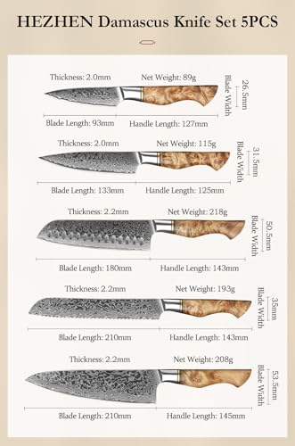 Damascus Kitchen Knives Set