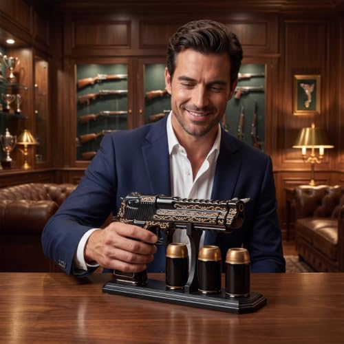 Gifts for Men Dad Hand Painted Gun Whiskey Decanter Set & Shot Glass