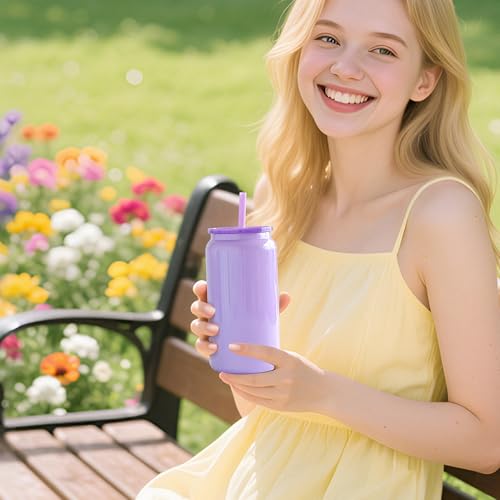 Stainless Steel Cups with Lids and Straws (Bright-Colored)