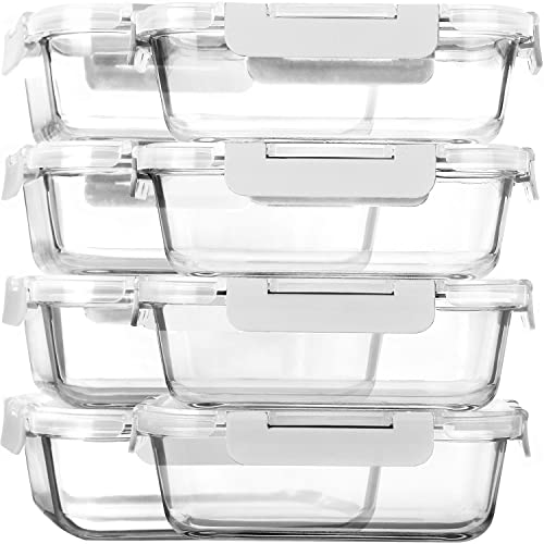 8 Pack 30 oz Glass Food Storage Containers with Lids (White)