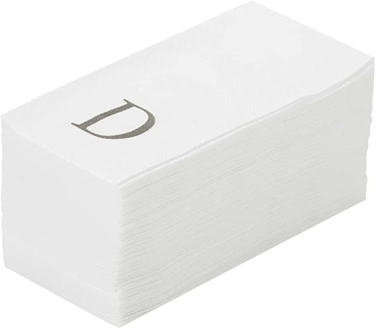 Luxenap 15.8 X 7.9 Inch Linen-Feel Guest Towels, 2000 Lettered Hand Towels - Silver Letter 'D', Sans Serif Font, White Paper Dinner Napkins, airlaid, For Restrooms And Tables - Restaurantware
