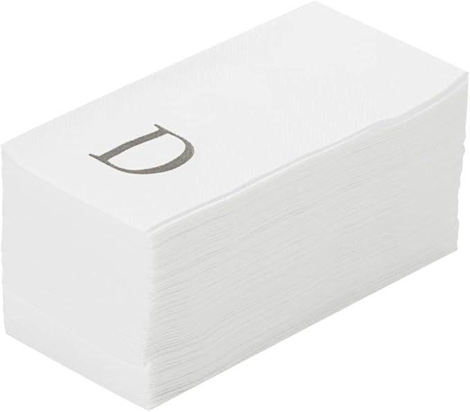 Luxenap 15.8 X 7.9 Inch Linen-Feel Guest Towels, 2000 Lettered Hand Towels - Silver Letter 'D', Sans Serif Font, White Paper Dinner Napkins, airlaid, For Restrooms And Tables - Restaurantware