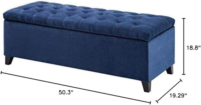Madison Park Entryway Accent Bench for Living Room Flip Top Storage Chest, Shandra Tufted Top Upholstered Storage Bench End of Bed for Bedroom Furniture, Indoor Seating, 49"Wide, Navy