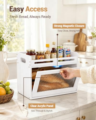 Bread Box for Kitchen Countertop (White / 1-Tier)