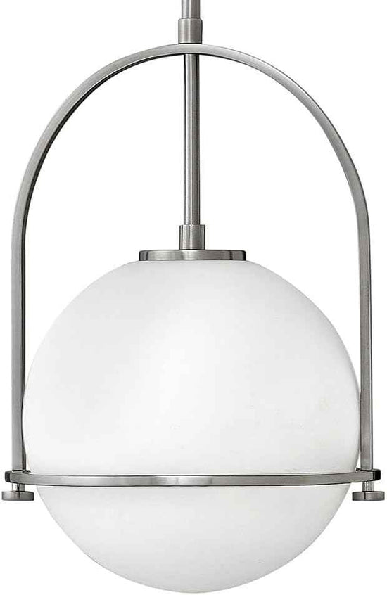 Hinkley Somerset Small Pendant Light, Adjustable Height, for Even or Sloped Ceilings, Etched Opal Globe, Vintage Chic, Brushed Nickel