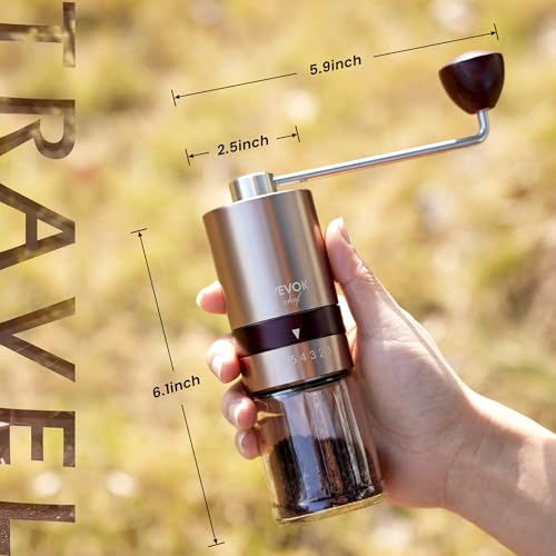 Gold Manual Coffee Grinder Stainless Steel Burr Coffee Grinder with Portable Bag External Adjustable Setting Small Hand Coffee Grinder Ultra Fine for Espresso at Home Morning Coffee (Gold)