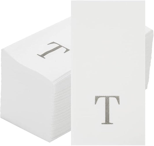Luxenap 15.8 X 7.9 Inch Linen-Feel Guest Towels, 2000 Lettered Hand Towels - Silver Letter 'T', Sans Serif Font, White Paper Dinner Napkins, airlaid, For Restrooms And Tables - Restaurantware