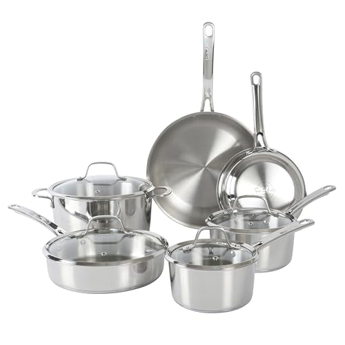 Kitchen Essentials Chef's Deck 10 Piece Stainless Steel Non Toxic Pots and Pans Kitchen Cookware Set w
