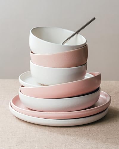 Milkyway 12 Piece Dinnerware Set (Matte Beige White & Light Pink / Service for 4 (Standard Dinner Set))