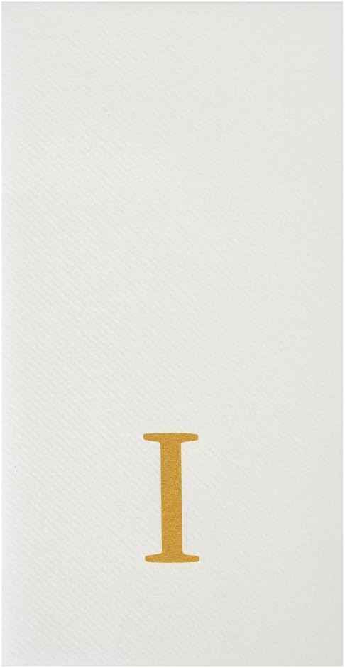 Luxenap 15.8 X 7.9 Inch Linen-Feel Guest Towels, 50 Lettered Hand Towels - Gold Letter 'I', Sans Serif Font, White Paper Dinner Napkins, airlaid, For Restrooms And Tables