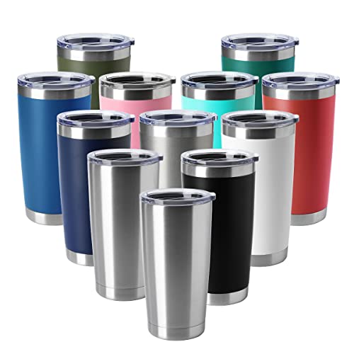 20oz Tumblers Stainless Steel Mugs with Lid Double Wall Vacuum Insulated Coffee Cups for Cold & Hot Drinks (Mix-A / 12 Count (Pack of 1))