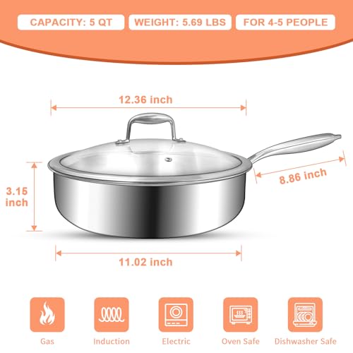 12 Inch Tri Ply Stainless Steel Frying Pan
