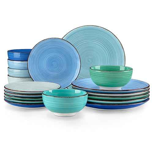 Bonita Plates and Bowls Set 18 Pieces Blue Stoneware Service for 6 (18 Count)