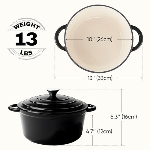 6 Quart Dutch Oven Pot with Lid (6 QT / Black)