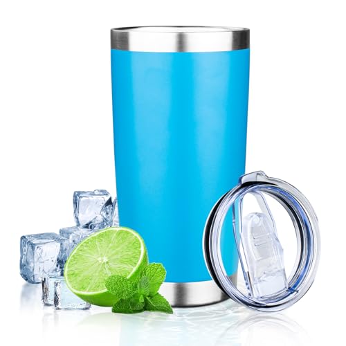 20oz Tumbler with Lid Double Wall Vacuum Insulated Travel Coffee Mug Stainless Steel Thermal Cup Powder Coated Sturdy Coffee Tumbler for Hot and Cold Beverage (20 Ounces / Baby Blue)
