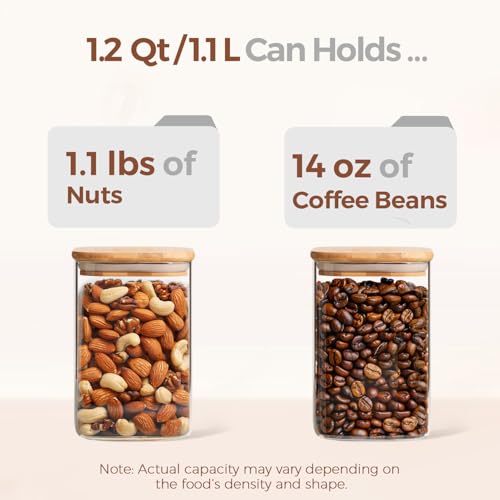 Square Glass Containers with Lids 1.2 Qt (1.2 qt x 4)