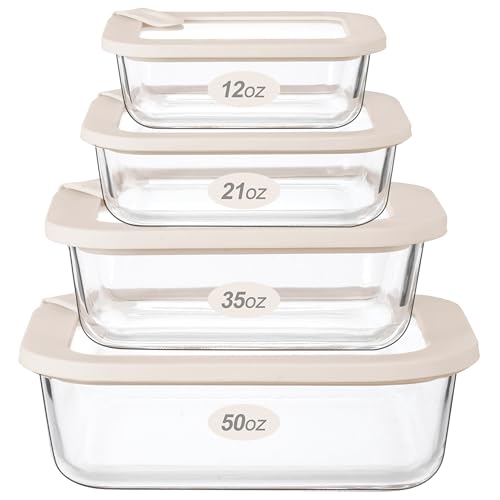 Glass Food Storage Containers with Glass Lids (‎Ivory White -4p)