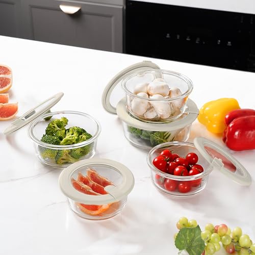 Glass Food Storage Containers with Glass Lids (Ivory White -5p)